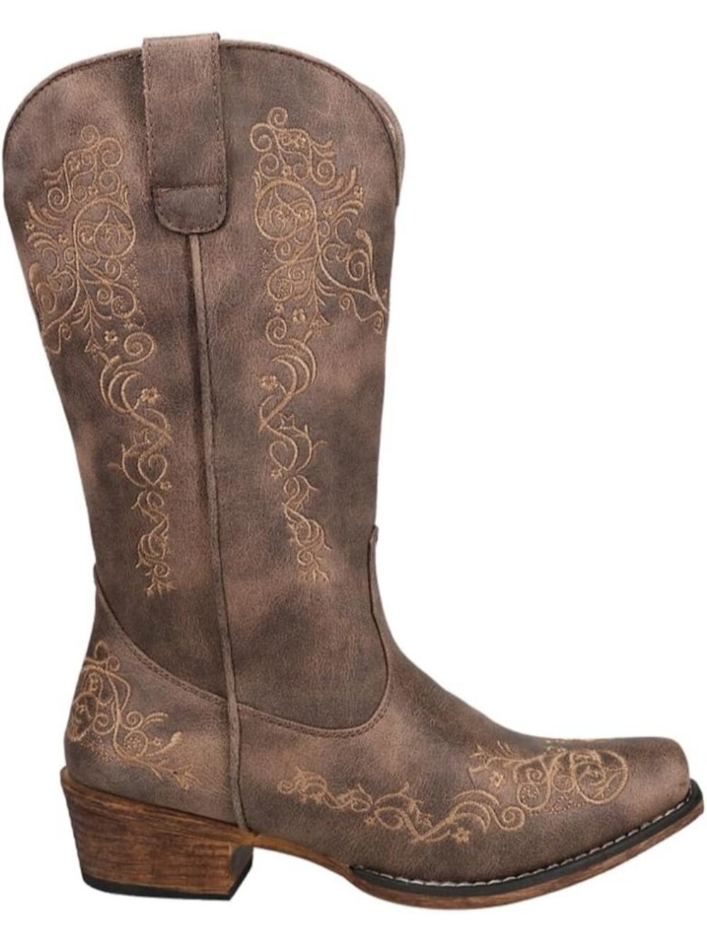 Women's Brown Riley Scroll Embroidered Casual Boots Low Heel